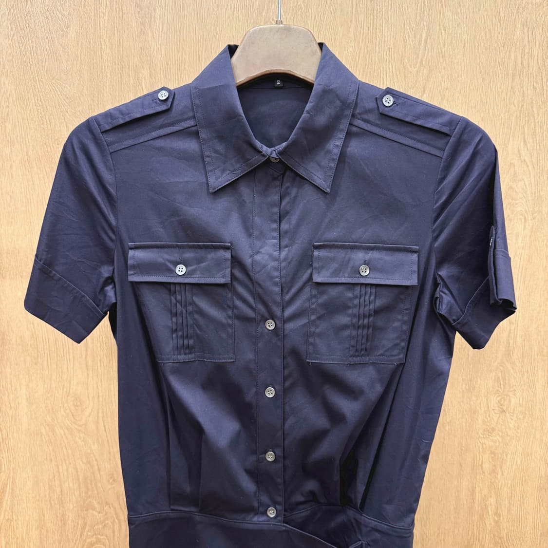 띠어리 셔츠 반팔 원피스 카라 버튼 다운 벨티드 디테일 네이비 상품이미지4