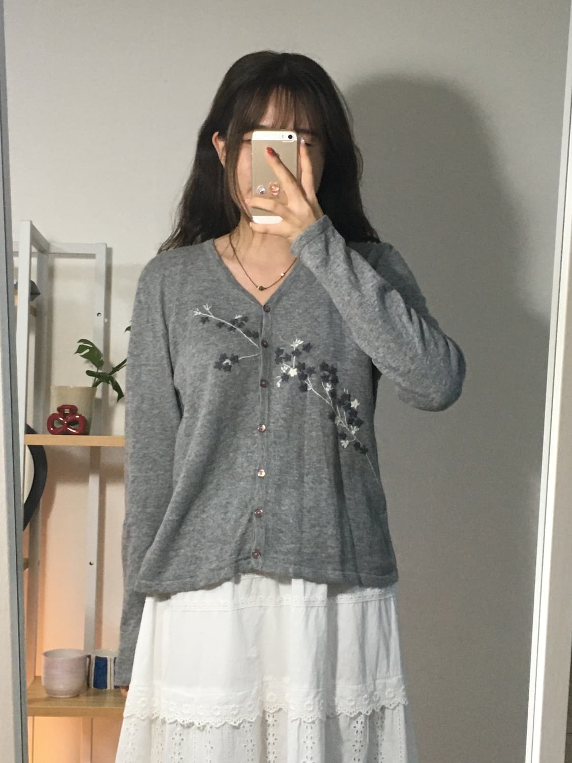 꽃 자수 그레이 가디건  상품이미지2