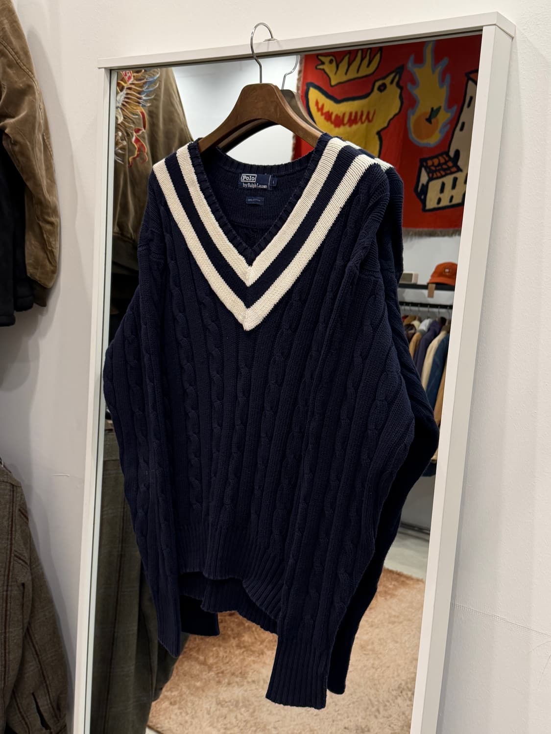 90-00s Polo ralph lauren 테니스 케이블 브이넥 니트 상품이미지1