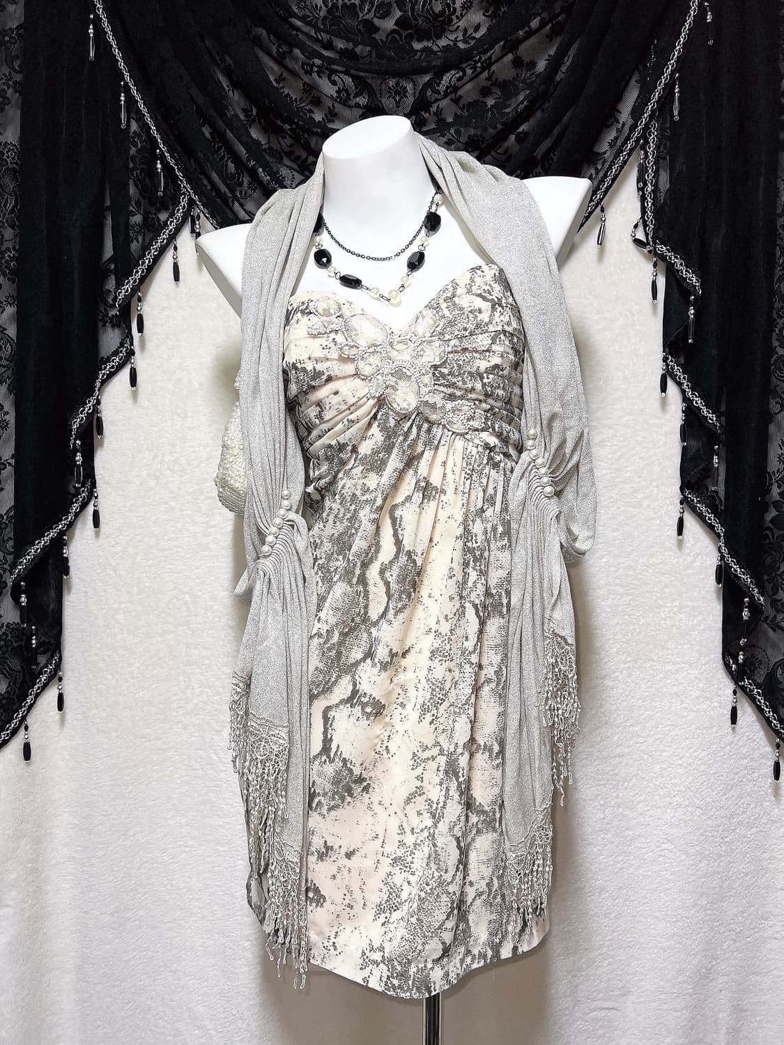 로맨틱갸루 로걀 오리엔탈 오네 히메 파이톤패턴 큐빅비즈 탑드레스 원피스 상품이미지1