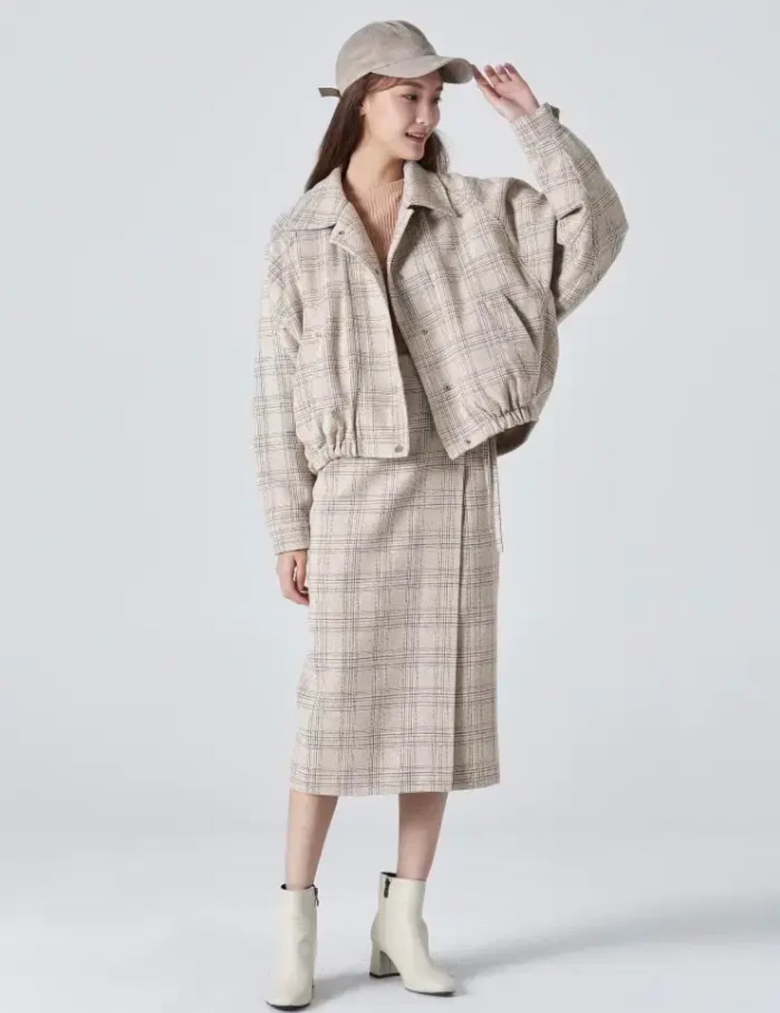 에잇세컨즈 자켓 점퍼 블루종 아이보리 체크 아우터 코트 퍼 집업 상품이미지2