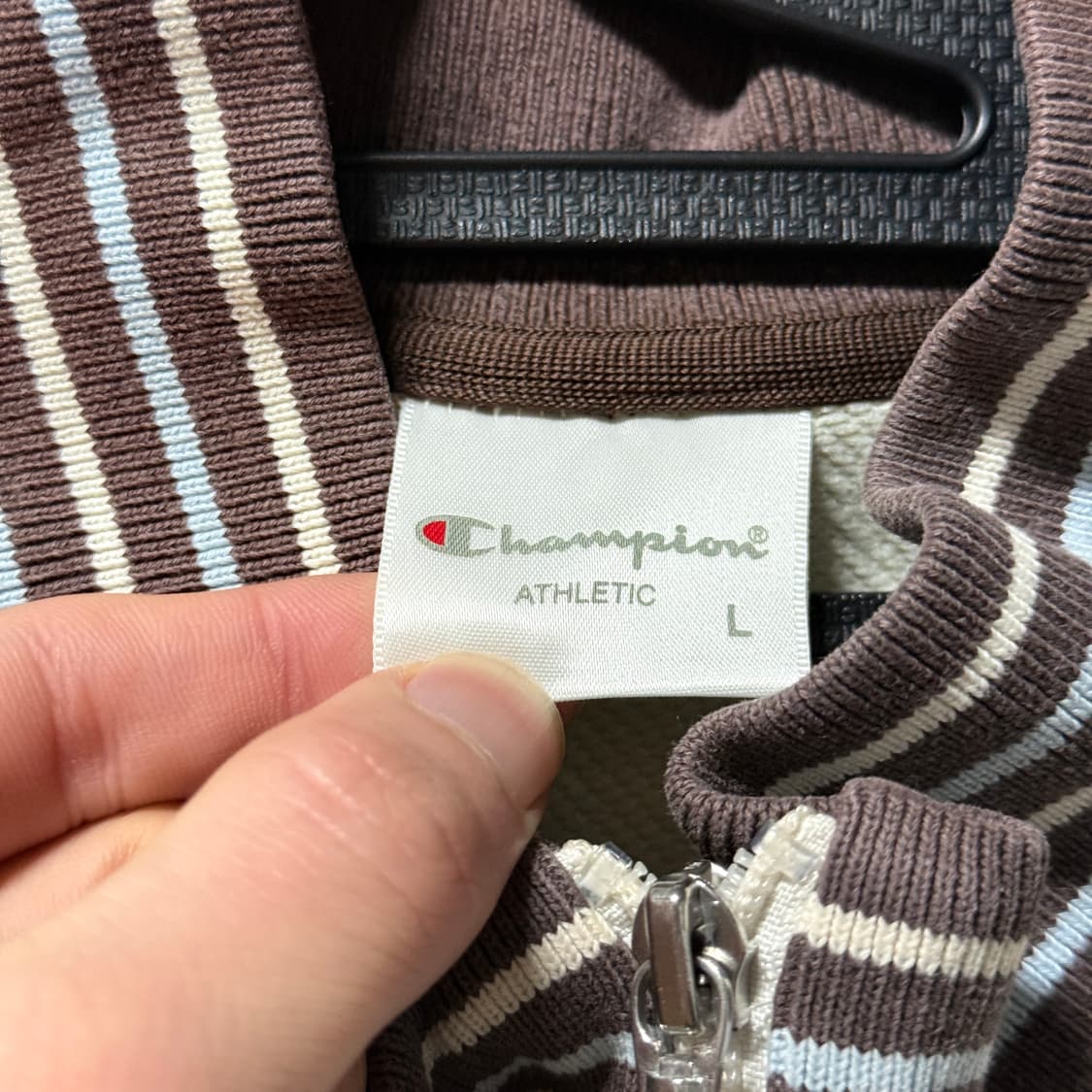 챔피온 재팬 아이보리 브라운 배색 원 포인트 코튼 집업 져지 자켓 상품이미지6