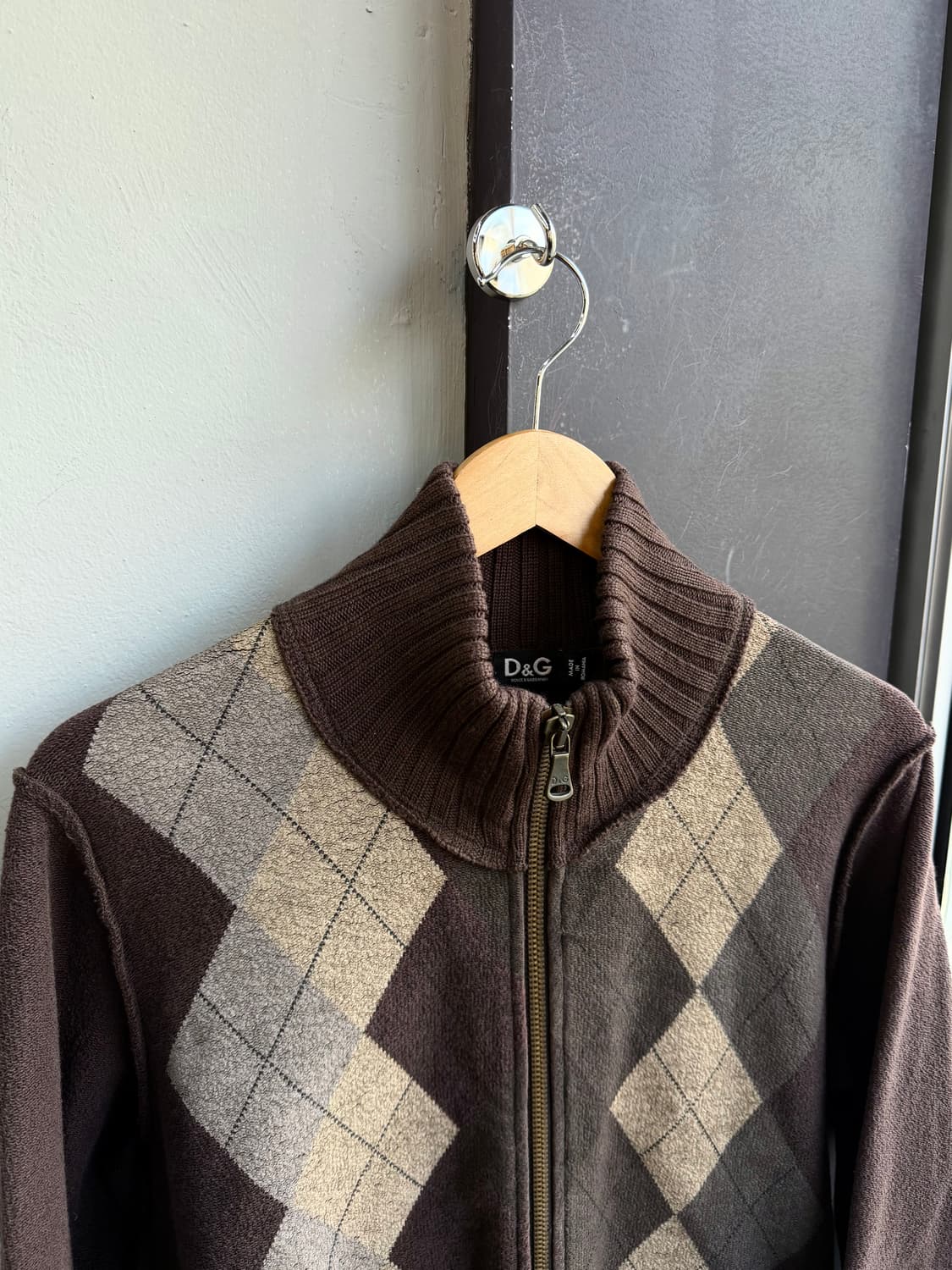 L/ 돌체앤가바나 아가일 백패치 니트 집업 상품이미지3