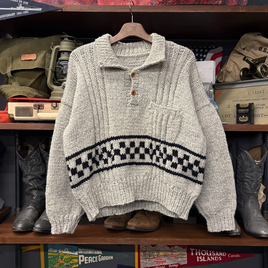 핸드메이드 체커보드 버튼카라 보카시 울 니트 스웨터 N561 상품이미지1