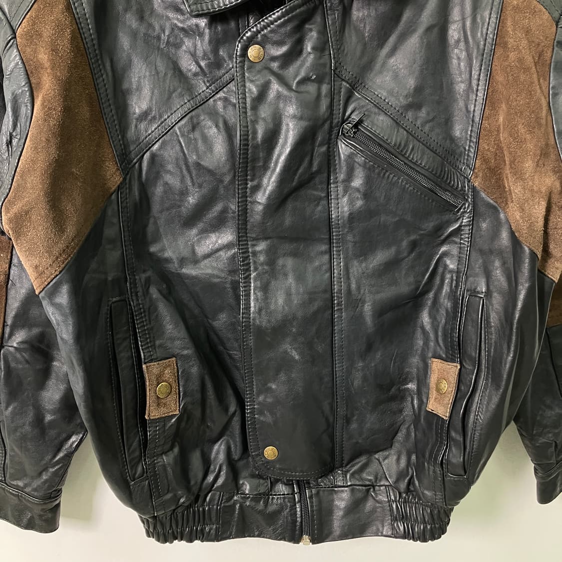 VTG 빈티지 가죽 스웨이드 배색 봄버 자켓 상품이미지5