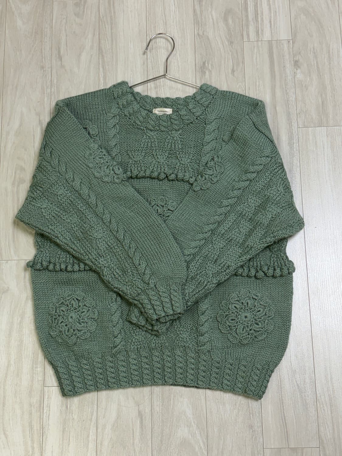 민트 꽃무늬 케이블 빈티지 니트 상품이미지1