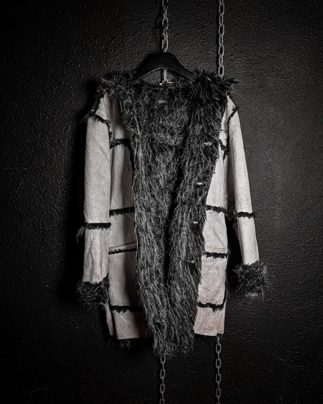 Black & gray fur patchwork Vkei coat 상품이미지1