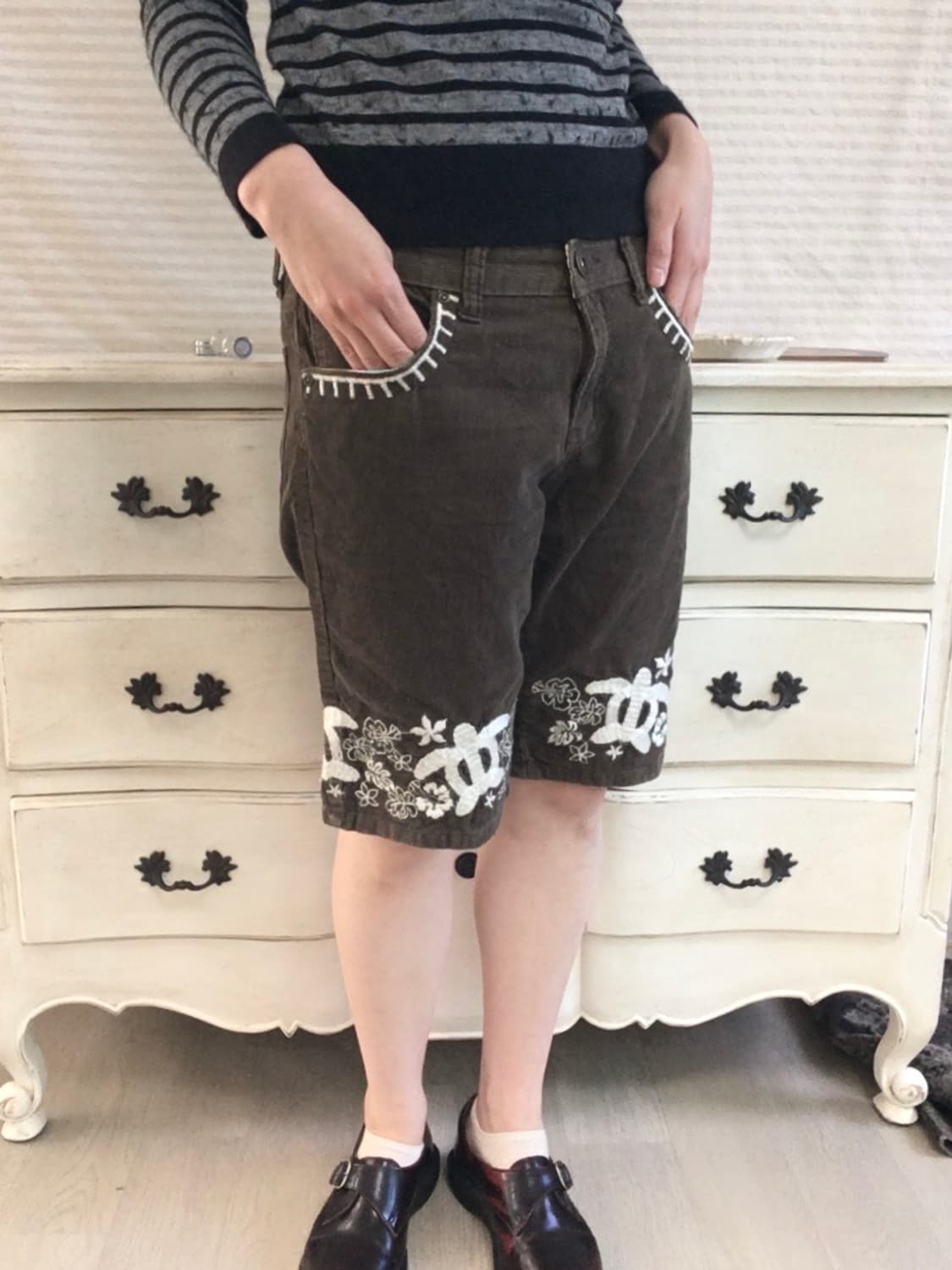 jpn vintage 브라운 보헤미안 자수 코듀로이 버뮤다 팬츠 y2k  상품이미지3