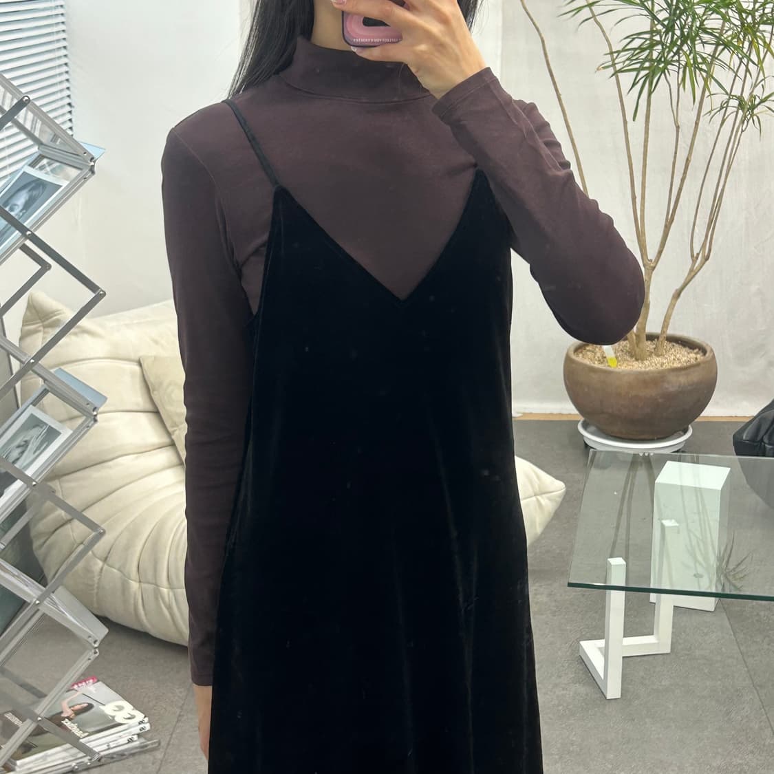 유니클로 벨벳 슬립 원피스 상품이미지3