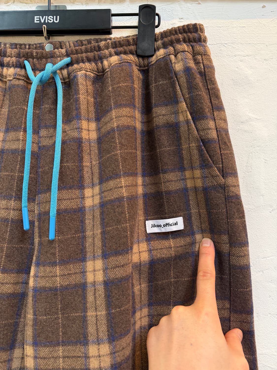 Jikoo 지쿠 체크 와이드 밴딩 팬츠 L 상품이미지2