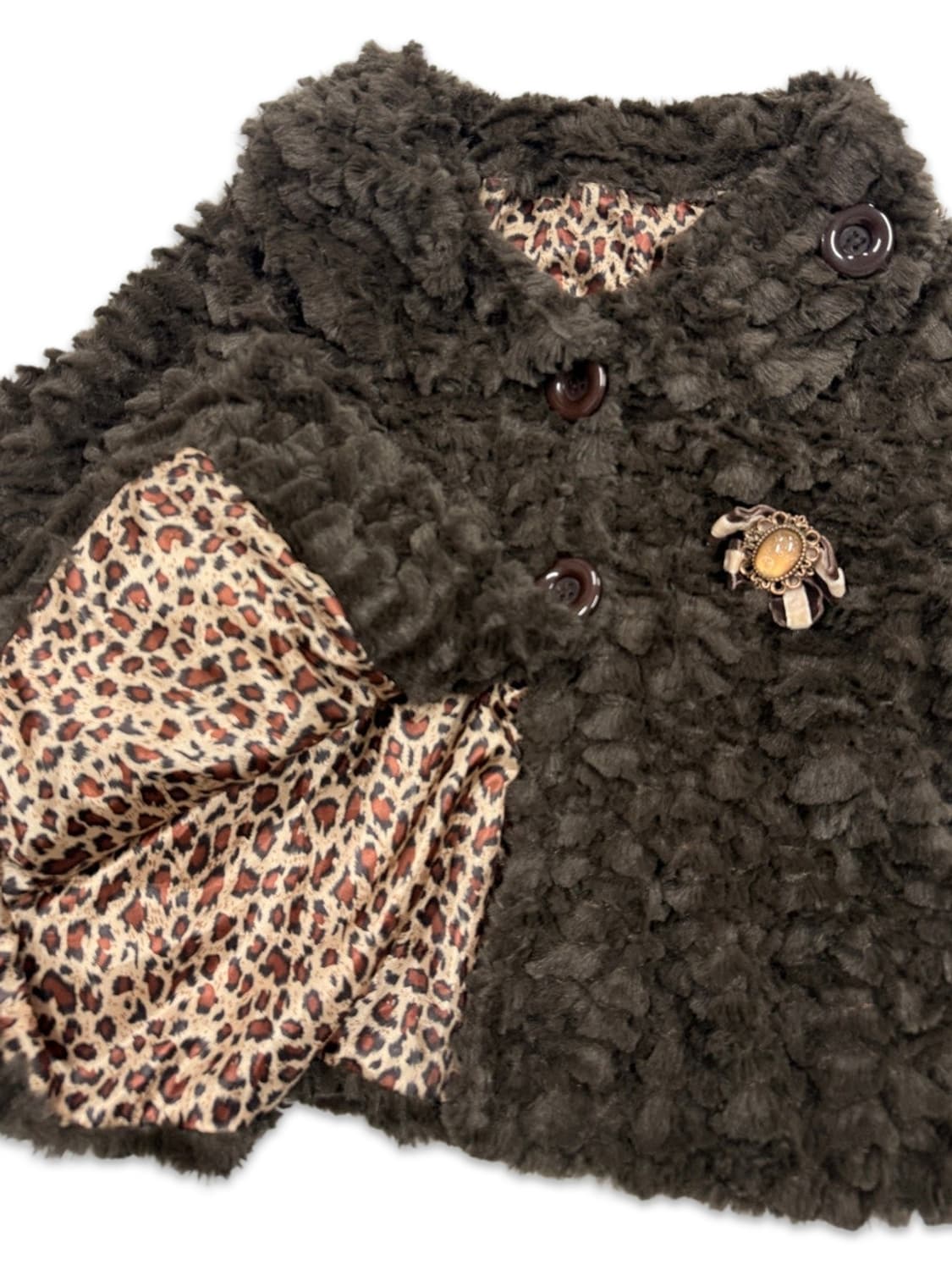 빈티지 브라운 퍼 5부 플레어 숏 코트 상품이미지3