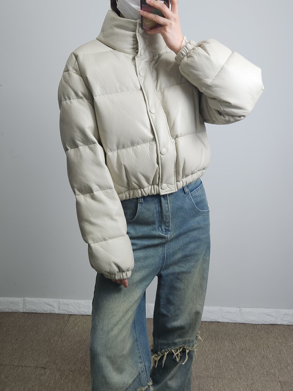 크롭 레더 패딩 점퍼 상품이미지5