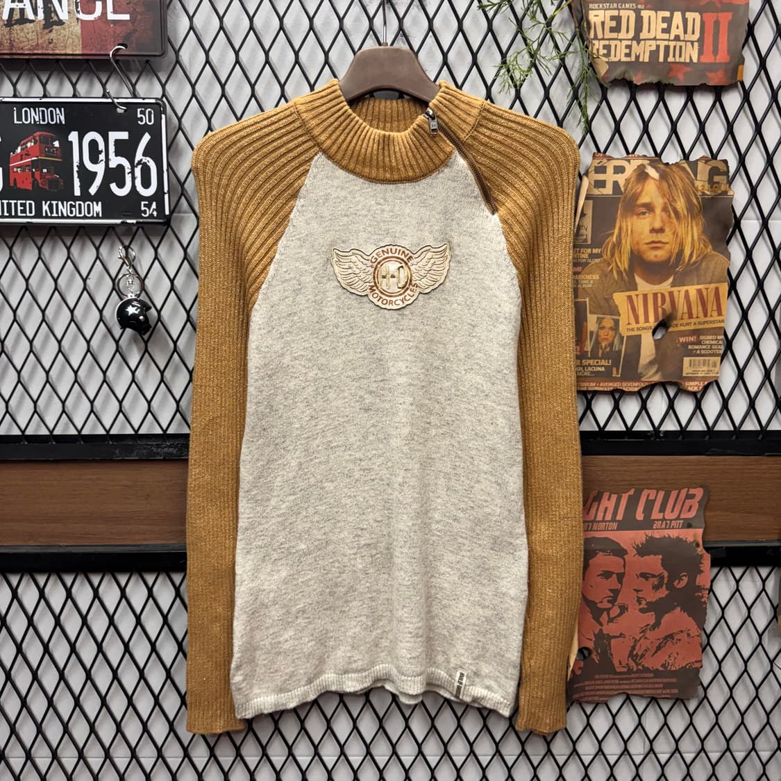 19F/W 할리데이비슨 니트 스웨터 전면 로고 포인트 브라운 상품이미지1