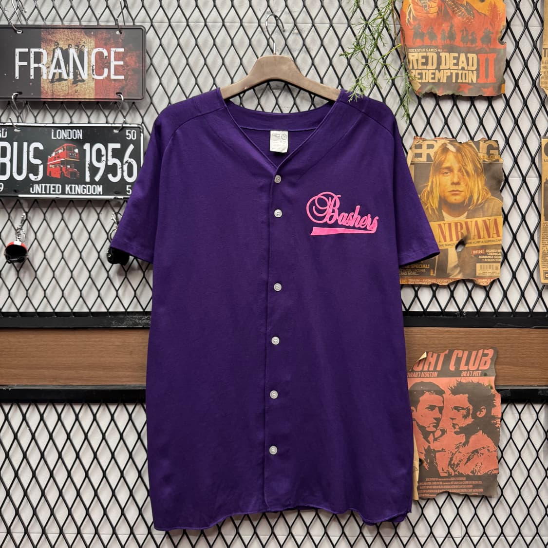 90s USA VINTAGE 풀 버튼 베이스볼 저지 퍼플 상품이미지3