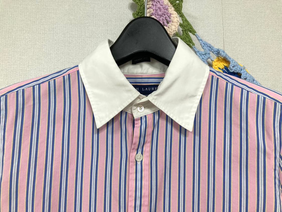 여성 폴로 랄프로렌 소매로고 배색 스트라이프 셔츠 _ 핑크 상품이미지4