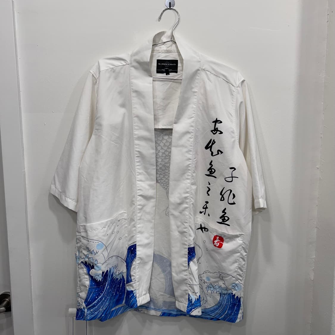 일본풍 바다 프린팅 논버튼 오픈 반팔 셔츠 상품이미지2