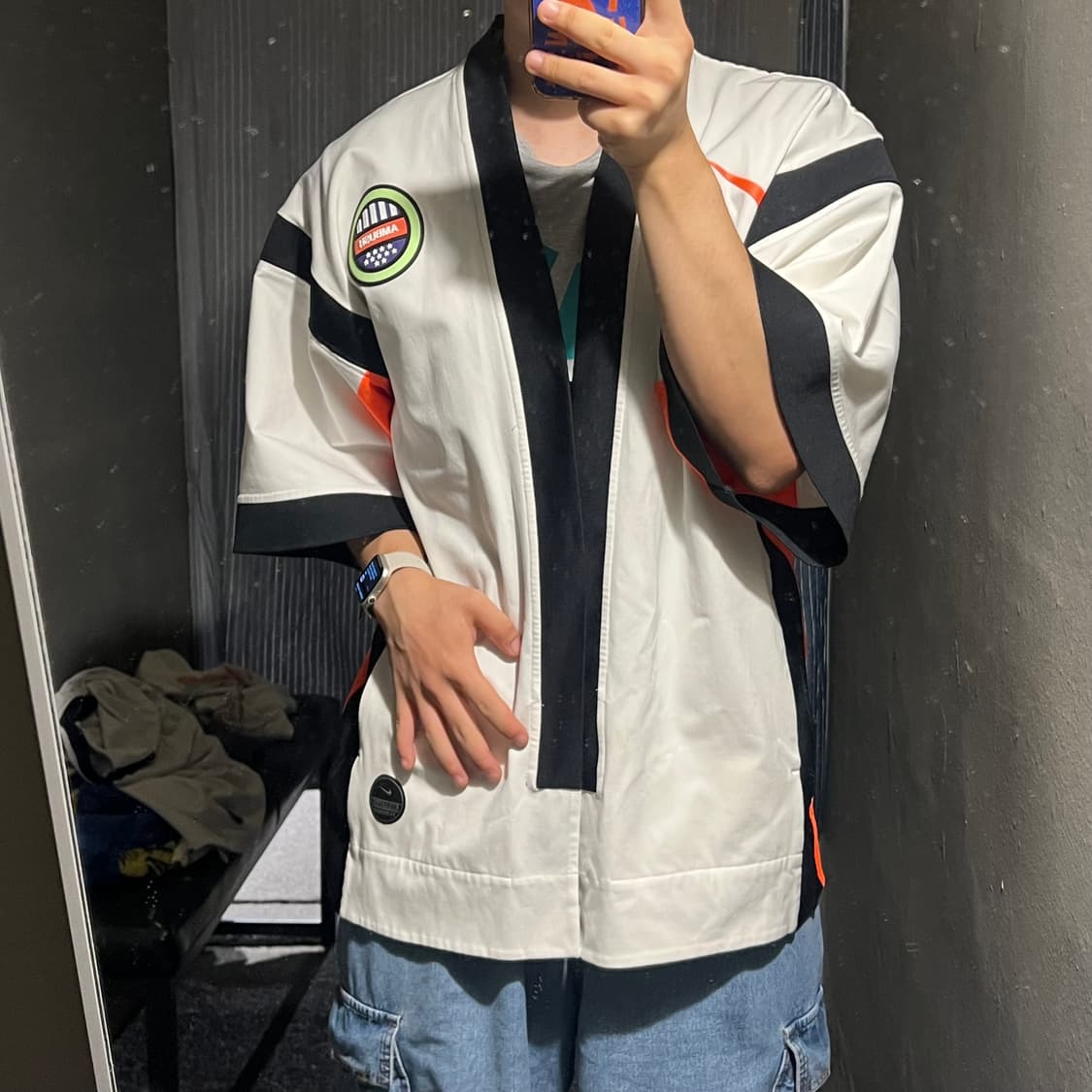 나이키 LAB X 앰부쉬 화이트 네온오렌지 빅로고 코튼 기모노 자켓 상품이미지1