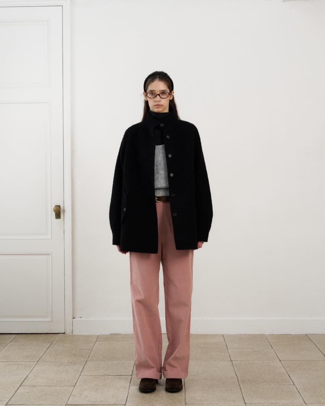 오버테이크 하이넥 알파카 부클 핸드메이드 코트 (네이비) 상품이미지2