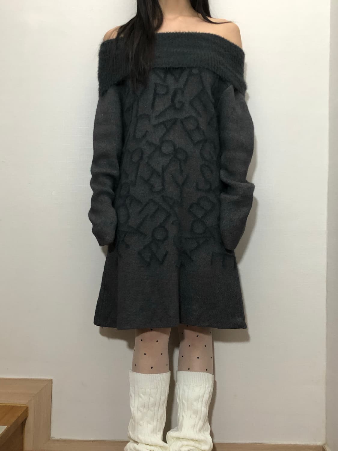 빈티지 그레이 오프숄더 니트 원피스 상품이미지4
