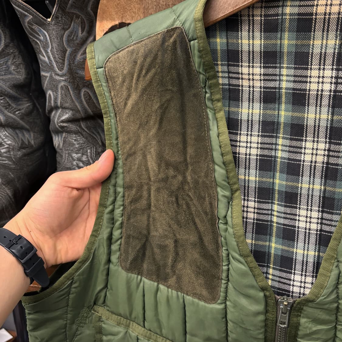 90s 바버 아웃도어 라이너 퀼팅 베스트 스웨이드 패치 헌팅포켓 N514 상품이미지6