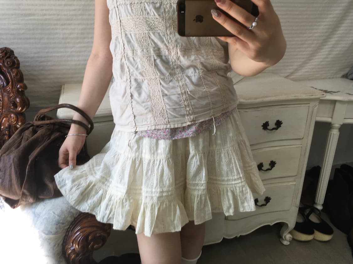 일본빈티지 모리 아이보리 레이스 펀칭 스커트 상품이미지5