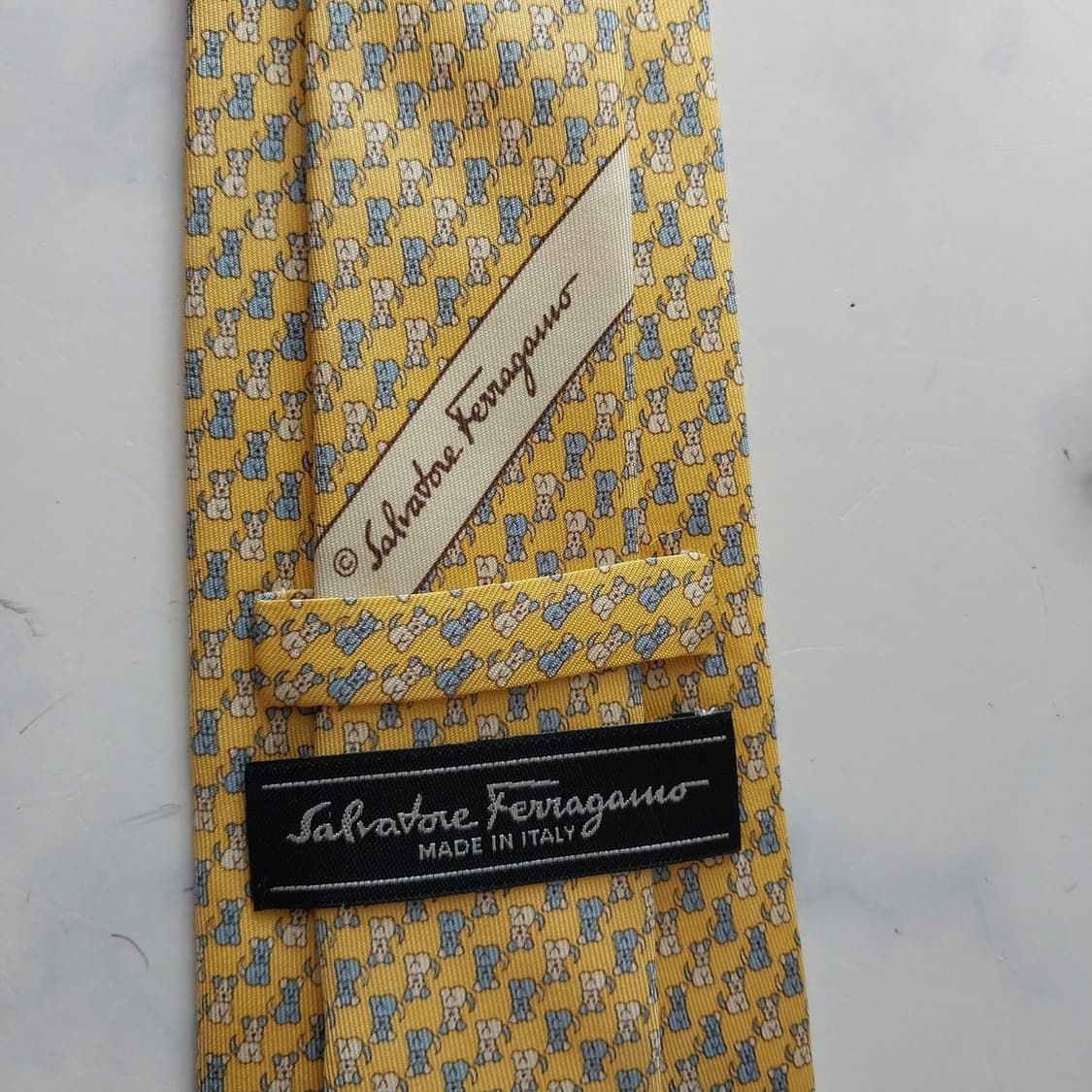 살바토레 페라가모 실크 강아지 모티브 넥타이 8.5cm A등급 K1936 상품이미지7