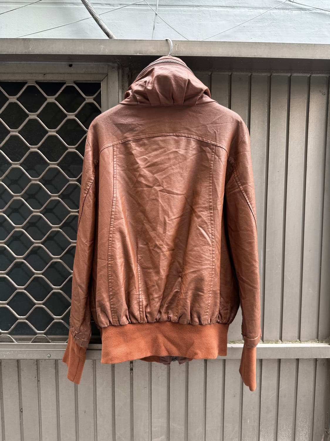 High neck brown leather jacket 상품이미지8