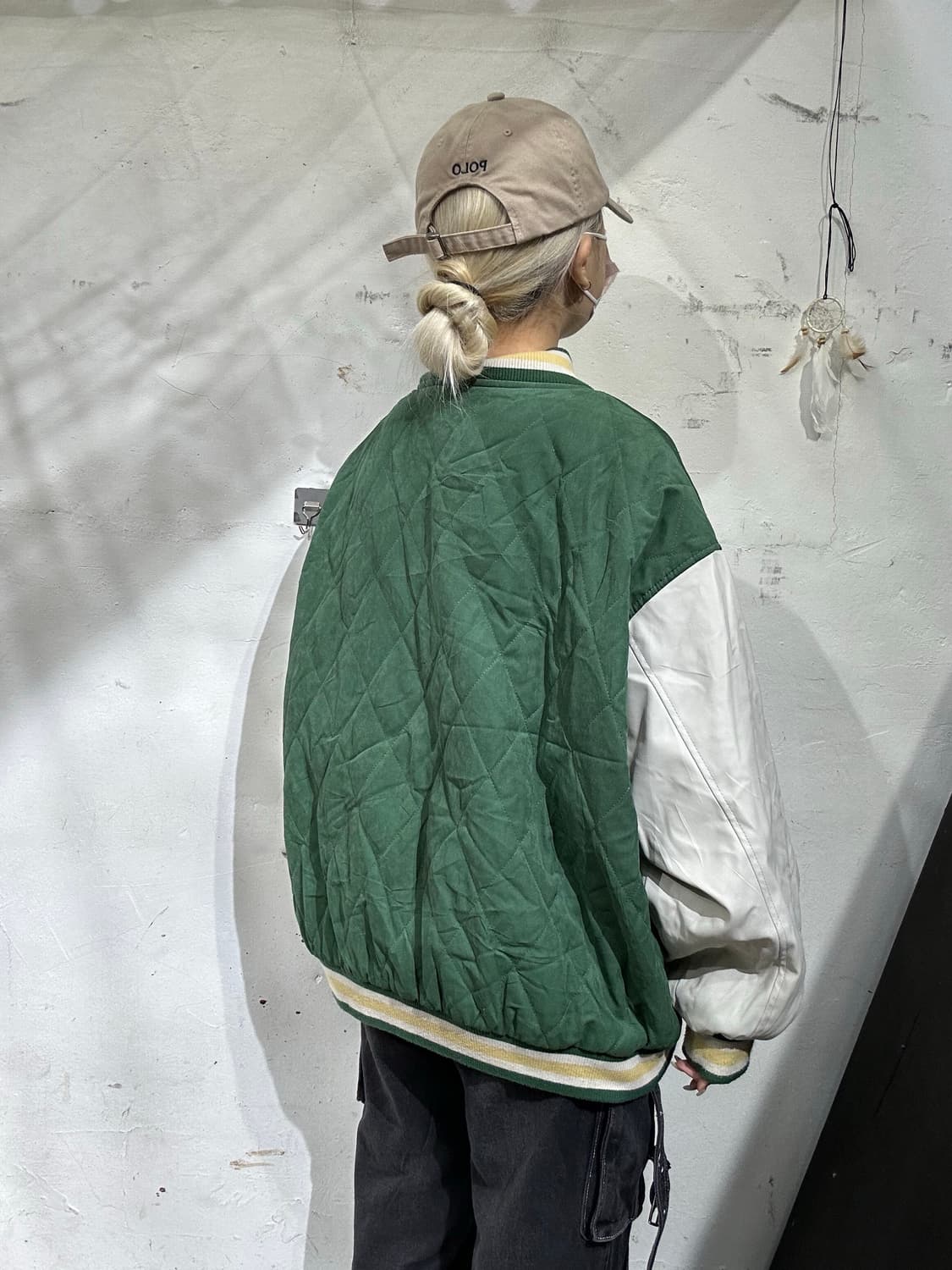 일본 빈티지 그린 오버핏 퀼팅 봄버 바시티 자켓 L 상품이미지3