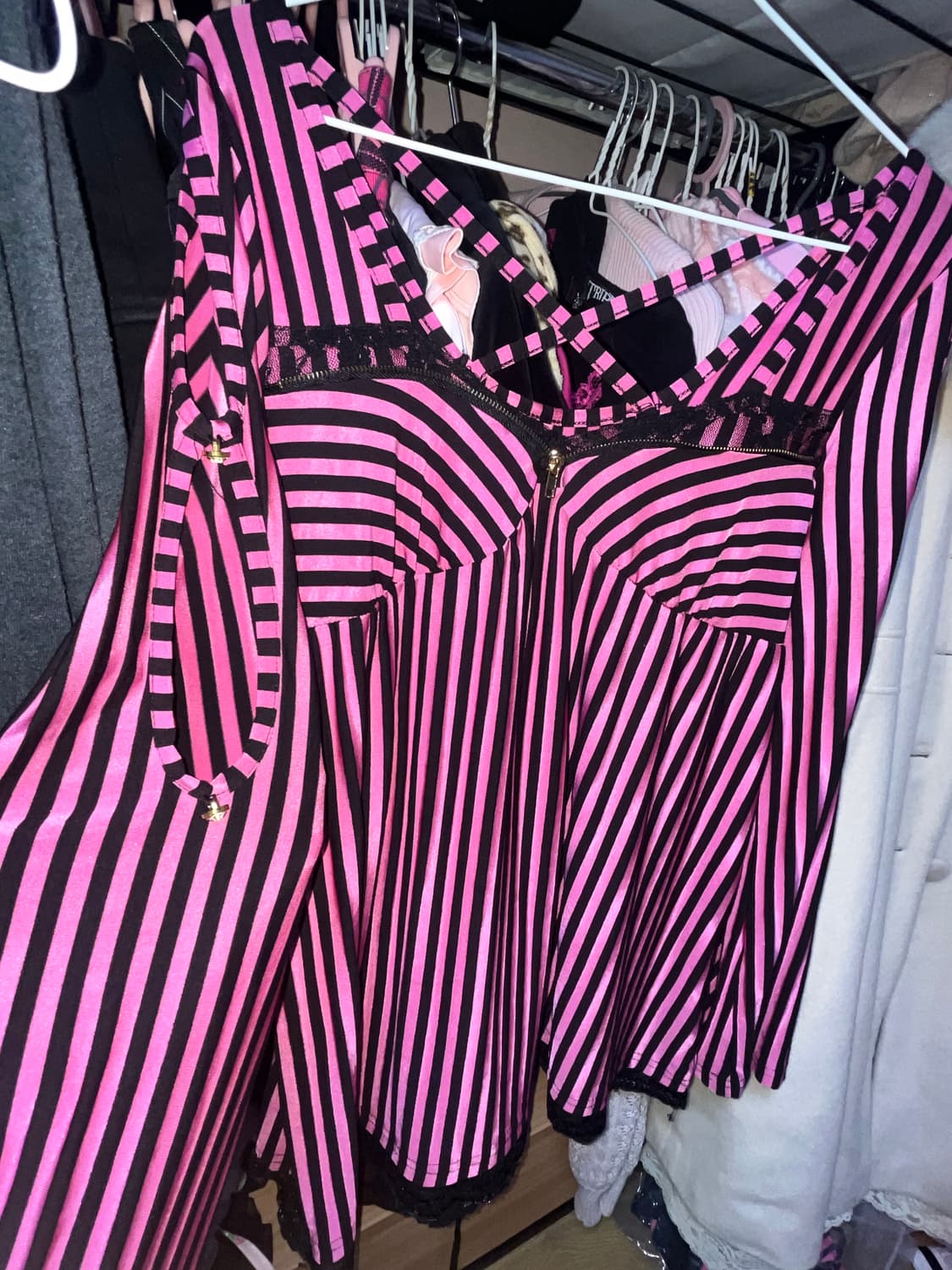 빈티지 검정 핑크 스트라이프 오네갸루 탑 티셔츠 마즈깔 mars dia 상품이미지3