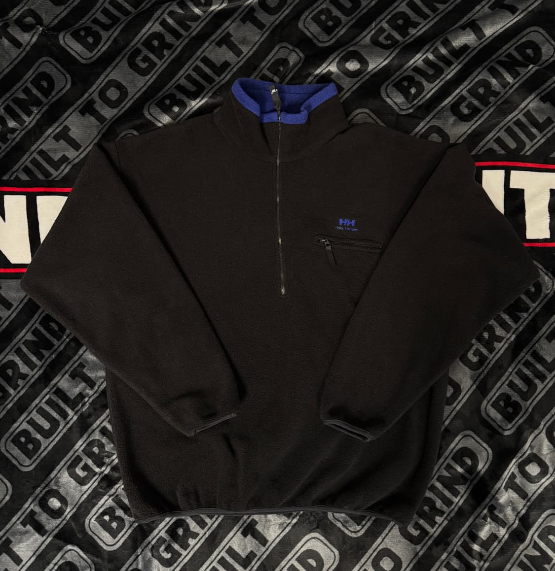 헬리 한센 쿼터 짚 플리스 풀오버 블랙 블루 메이드 인 유에스에이 상품이미지1