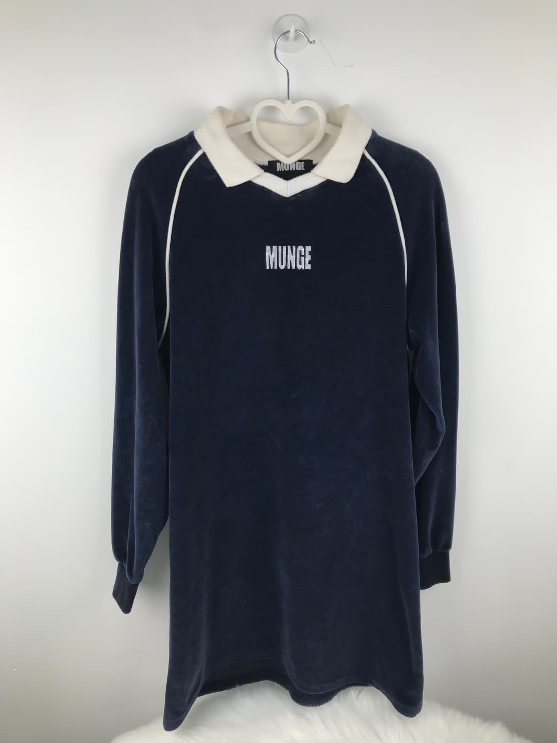 munge 벨벳맨투맨 원피스 네이비블록코어 y2k 올드스쿨져지스포티빈티지 상품이미지1