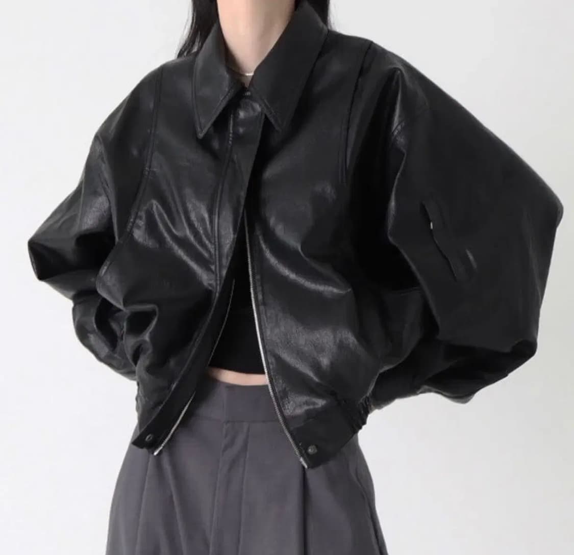 트리밍버드 레더 블루종 레더 자켓 블랙 상품이미지1