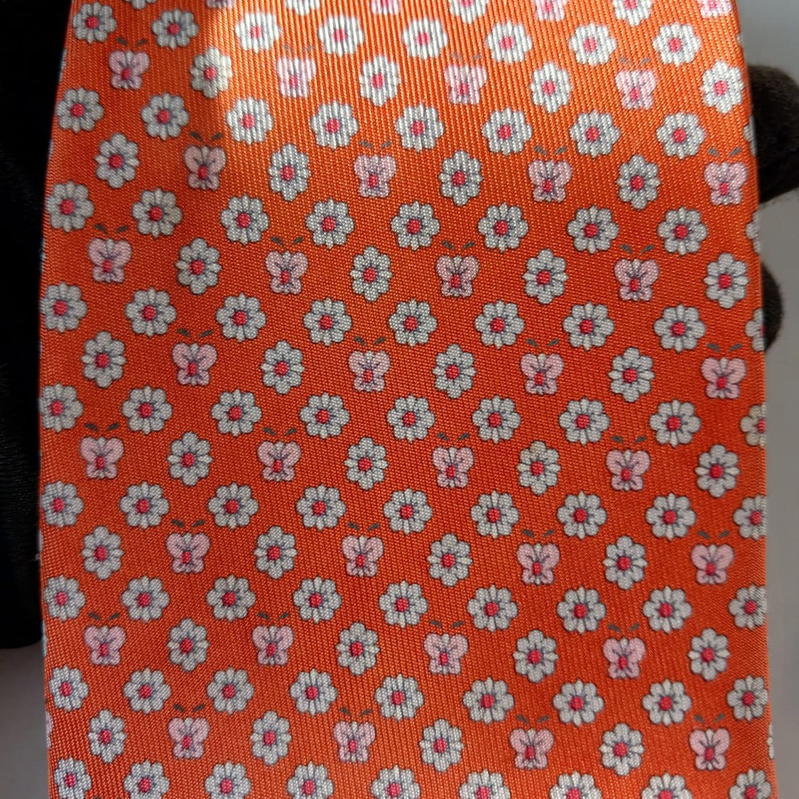 페라가모 실크 오렌지 나비 패턴 넥타이 8.8cm A등급 A19598
 상품이미지6