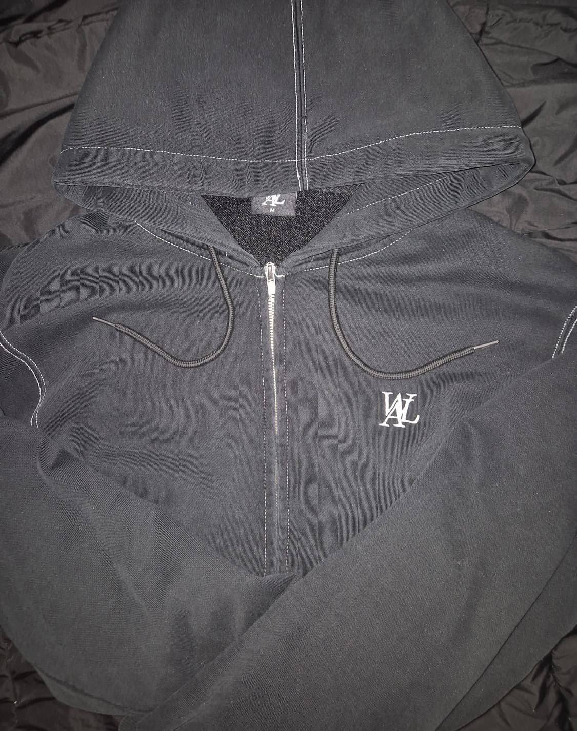 우알롱 블랙 빈티지 스티치 후드집업 상품이미지2