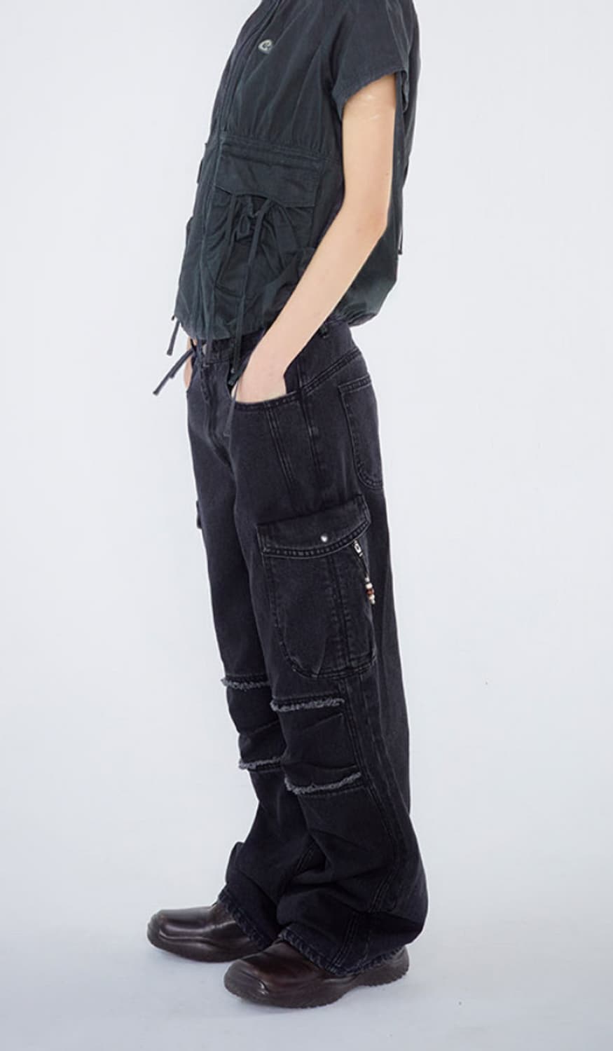 코이세이오 라운드 포켓 카고 진 블랙 1size 상품이미지2