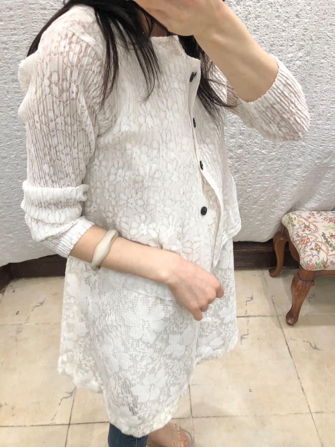 Flare sheer pleats cardigan 상품이미지1