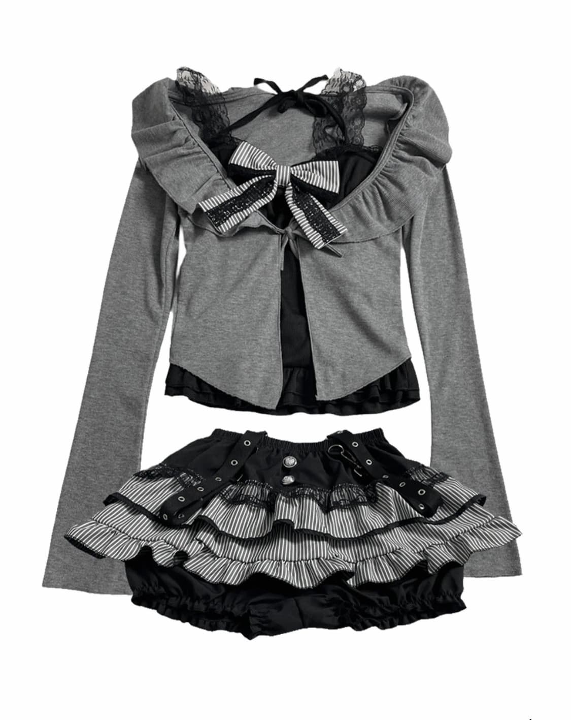 히니츠키 레이스 리본 셋업 투피스 상품이미지1