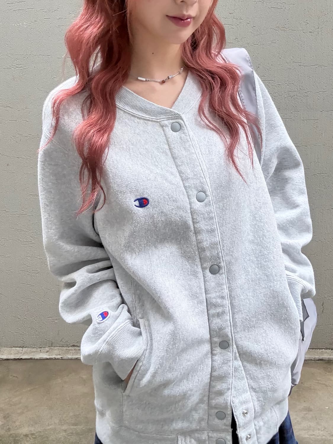 챔피온 그레이 코튼 바시티 자켓 베이스볼 자켓 상품이미지2