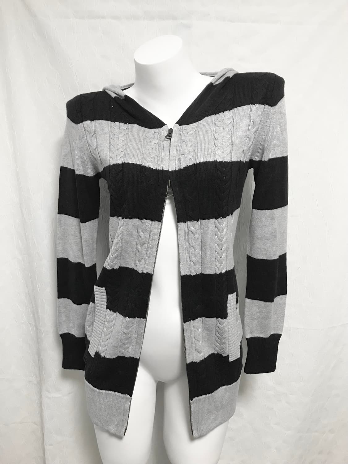 빈티지 니혼진 너드 스트라이프 니트 투웨이 후드 집업 상품이미지3