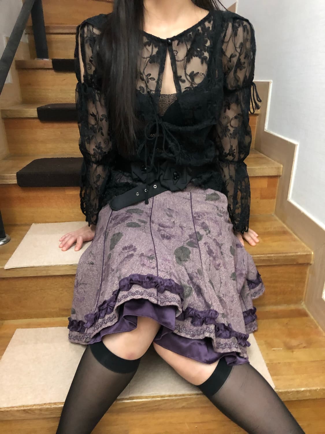 빈티지 블랙 레이스 시스루 탑 상품이미지2