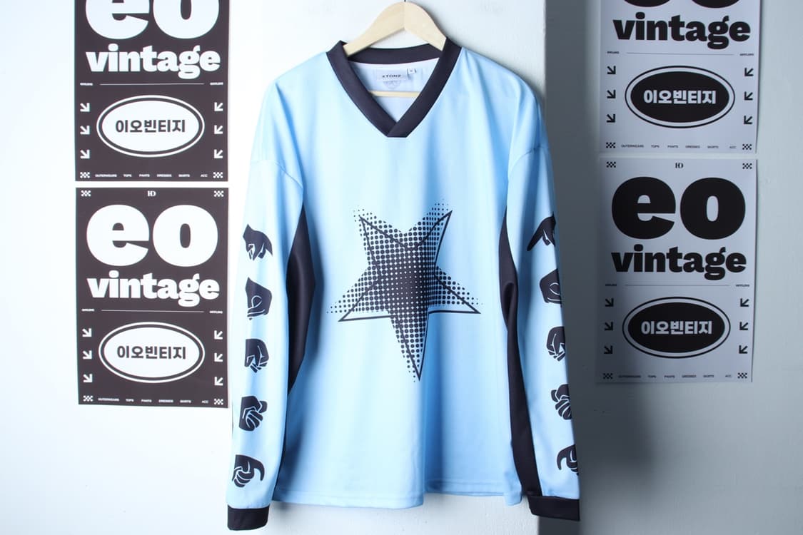 (M-2XL) 엑스톤즈 긴팔티셔츠 풋볼져지 연블루 스트릿-H32520 상품이미지2