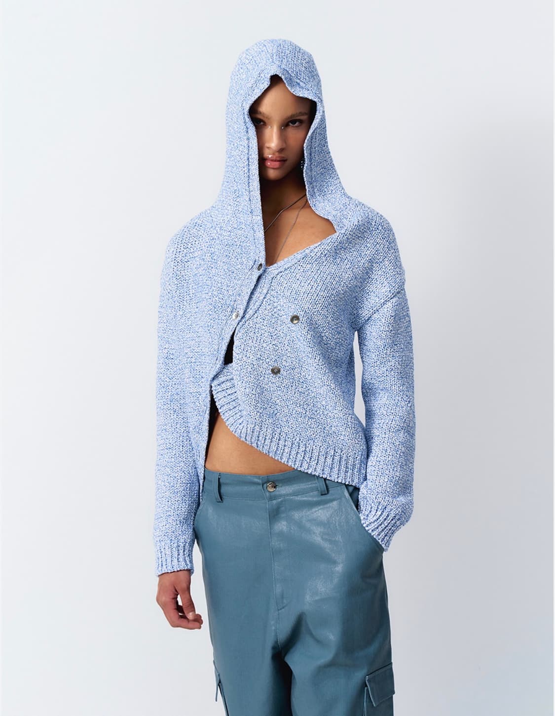 Leey diagnal hooded cardigan blue 상품이미지1