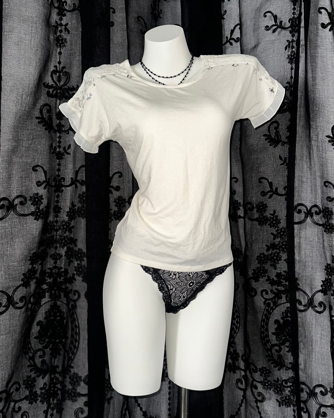 Lace Ribbon Short-Sleeved 상품이미지1