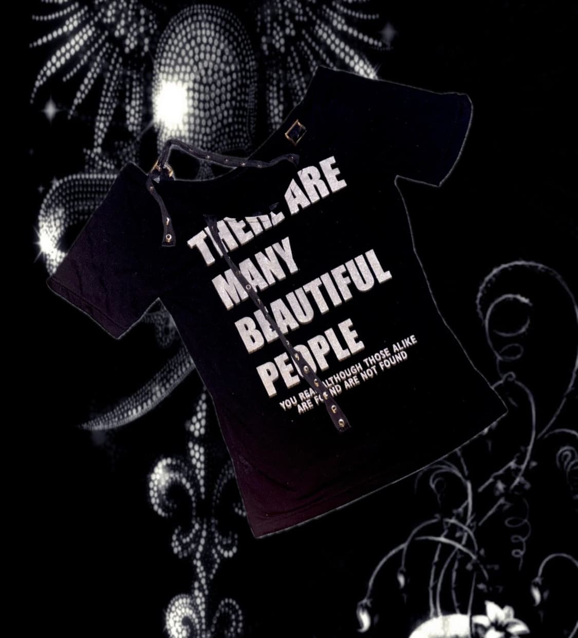 빈티지 블랙 펑크 y2k 버클 벨트 실버 레터링 큐빅 반팔 상품이미지2