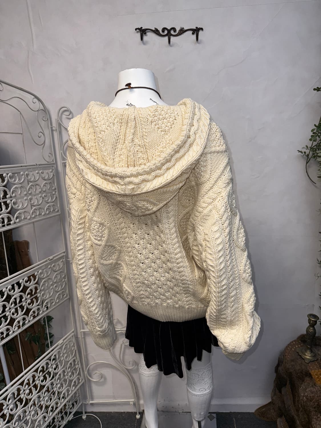 Ivory waffle two ways over knit 후드집업 상품이미지2