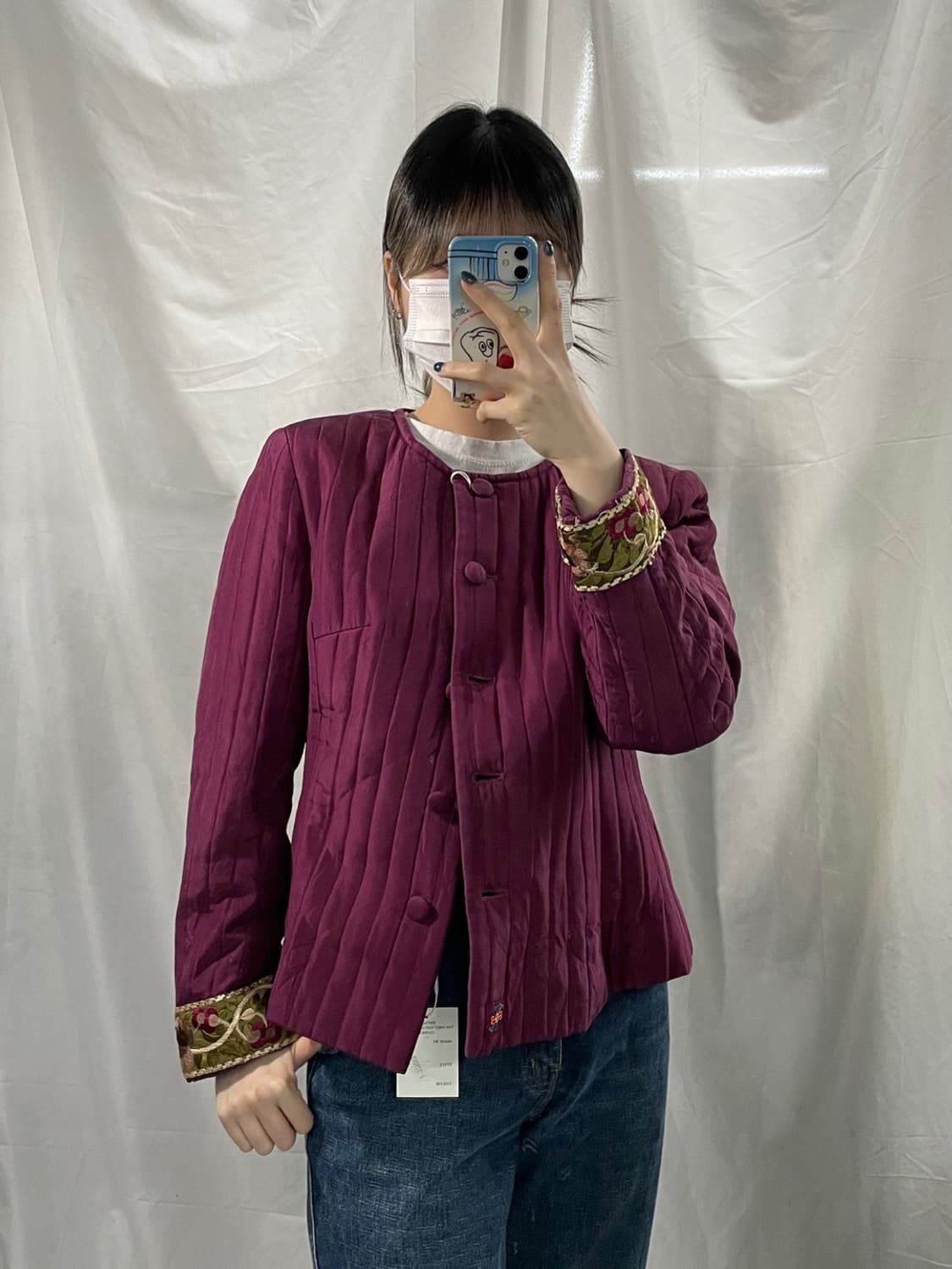 버튼 경량패딩 와인  상품이미지1