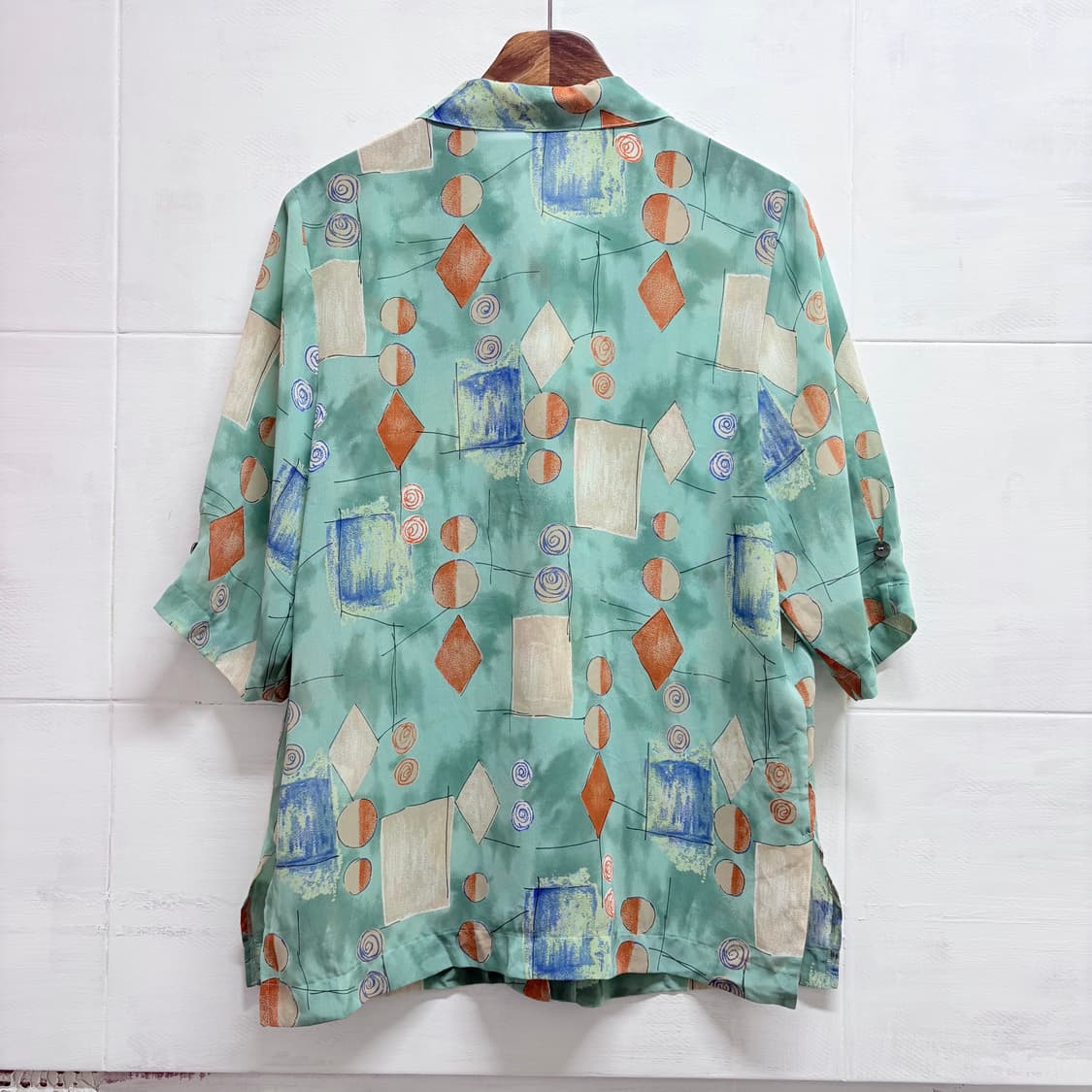 패턴 시스루 오픈카라 반팔 블라우스 JPN 상품이미지5