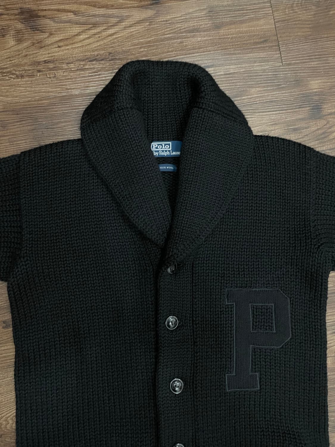 폴로 레터맨 숄카라 스웨터 가디건 블랙 상품이미지2
