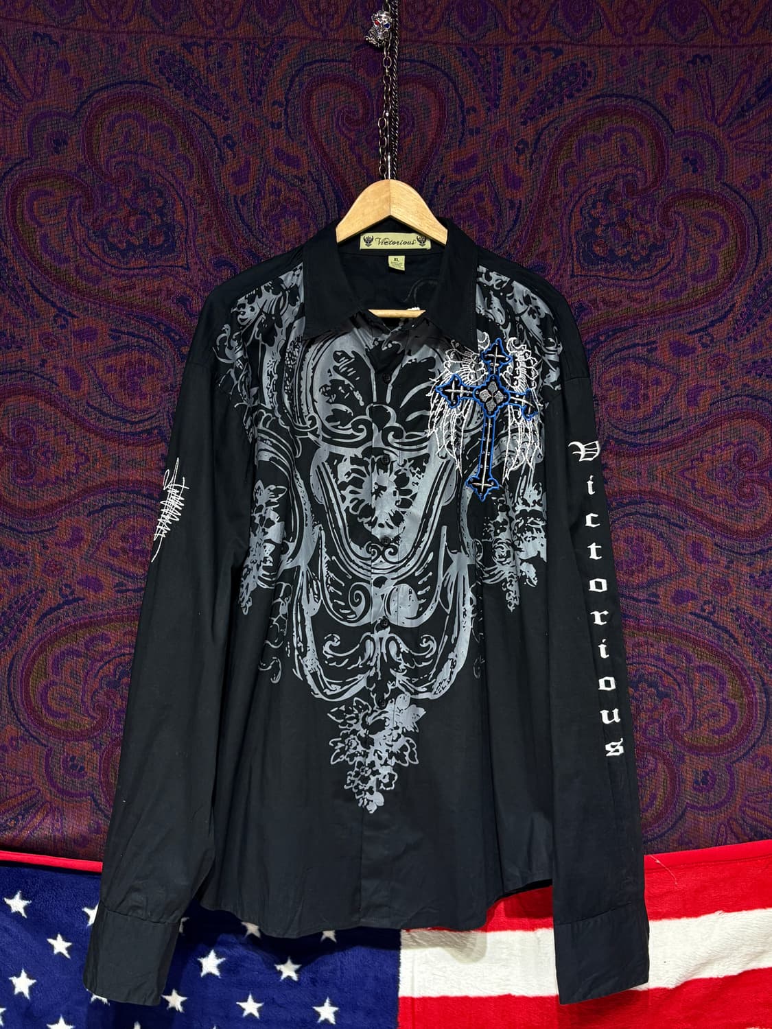 Vietorious 고딕 펑크 십자가 블랙셔츠 상품이미지1