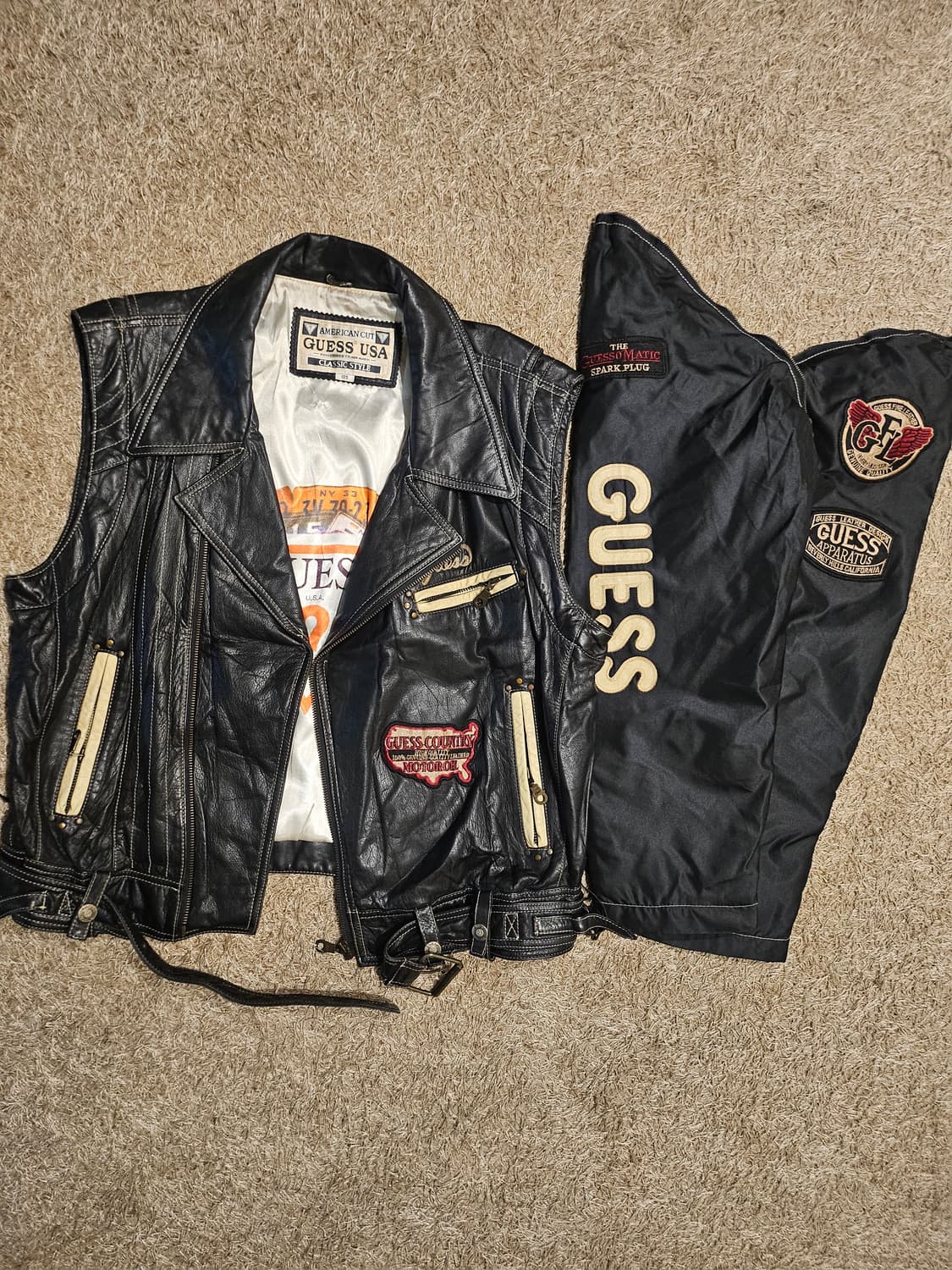 (XL-105) 게스 USA 90's 소매 탈부착 소가죽 바이커 베스트  상품이미지1